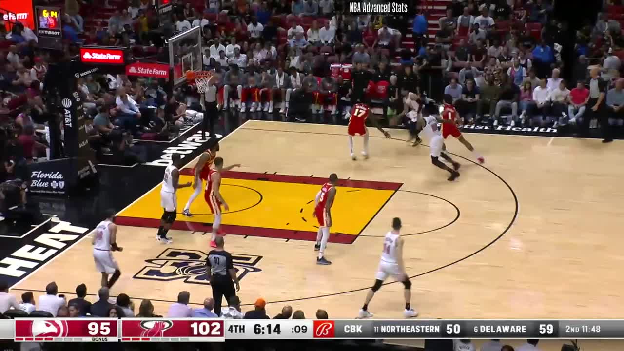 Bam extends to the rim in P+R for dunk