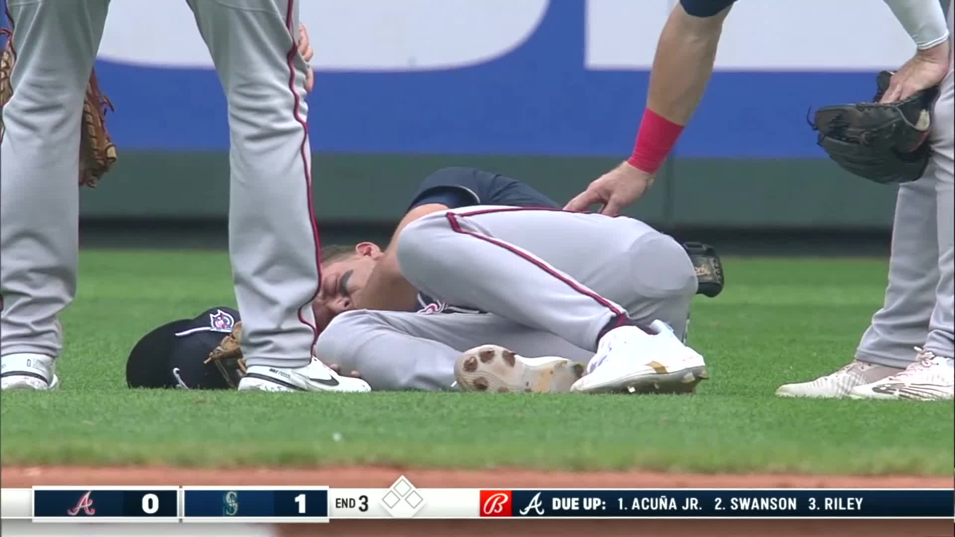 Robbie Grossman collides with Vaughn Grissom who's on the ground in  considerable pain. : r/baseball