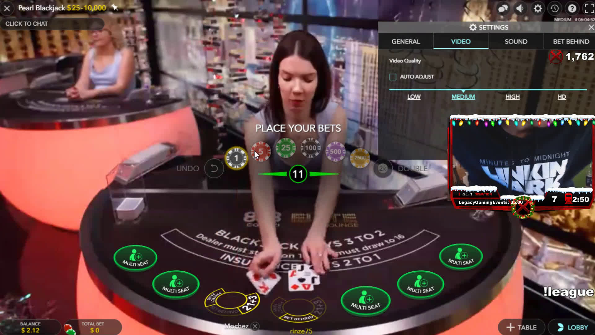 Streamer playing blackjack goes from $450 to $2 in a few minutes then ...
