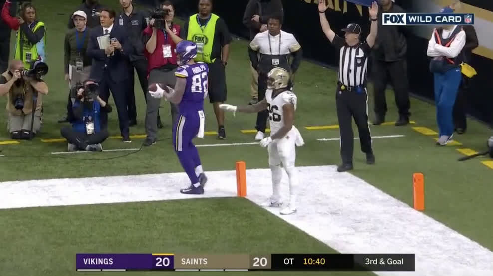 Kyle Rudolph Game-Winning Touchdown in OT, Vikings vs. Saints