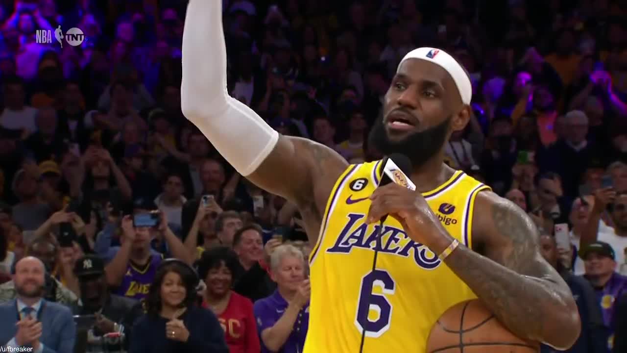 Highlight Lebron James sheds tears of joy and drops Le F-Bomb as he gives some words to the crowd after his epic achievement tonight r/nba