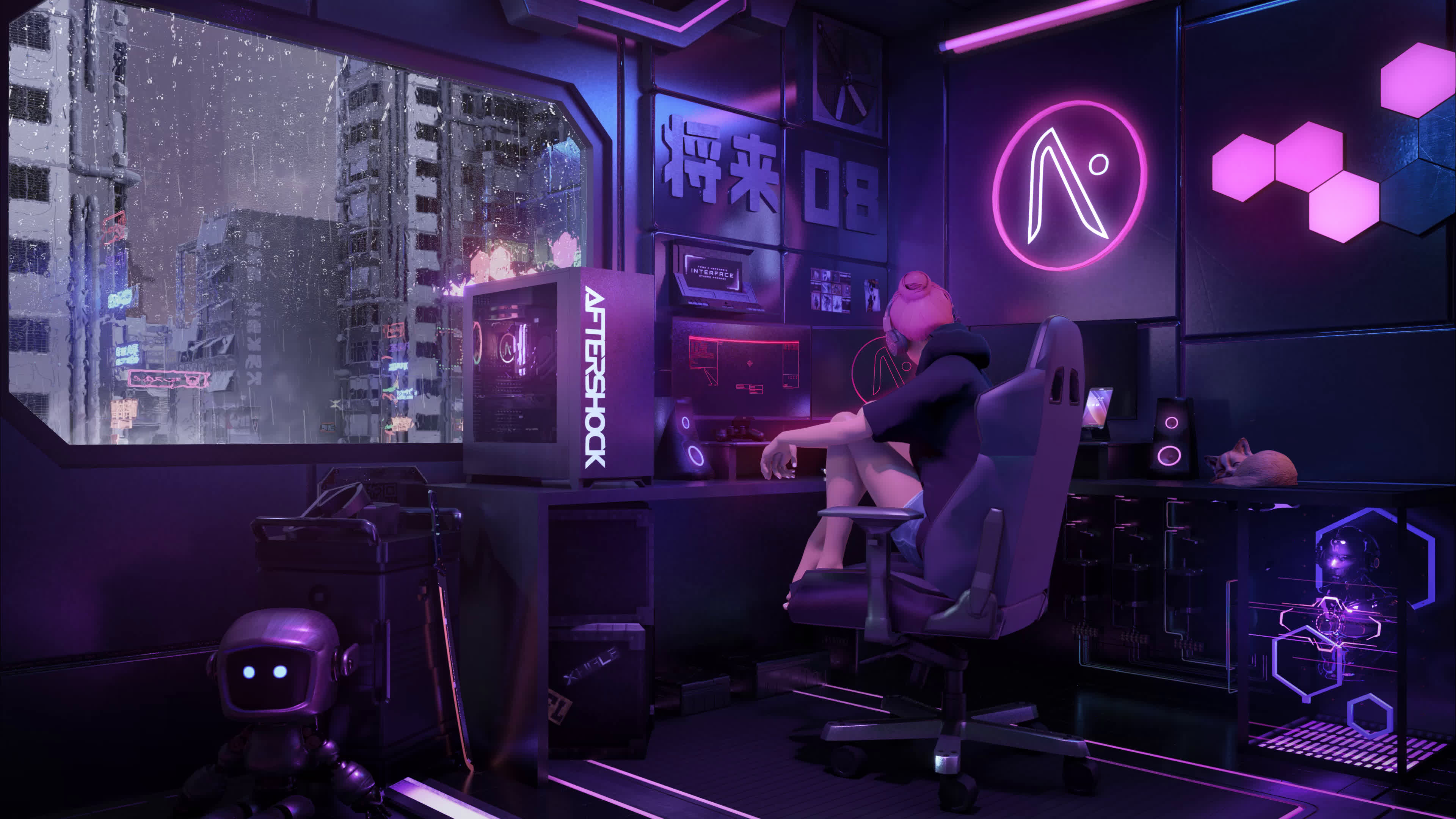 4k Animated Wallpaper Girl In Futuristic Game Room Desktophut Com