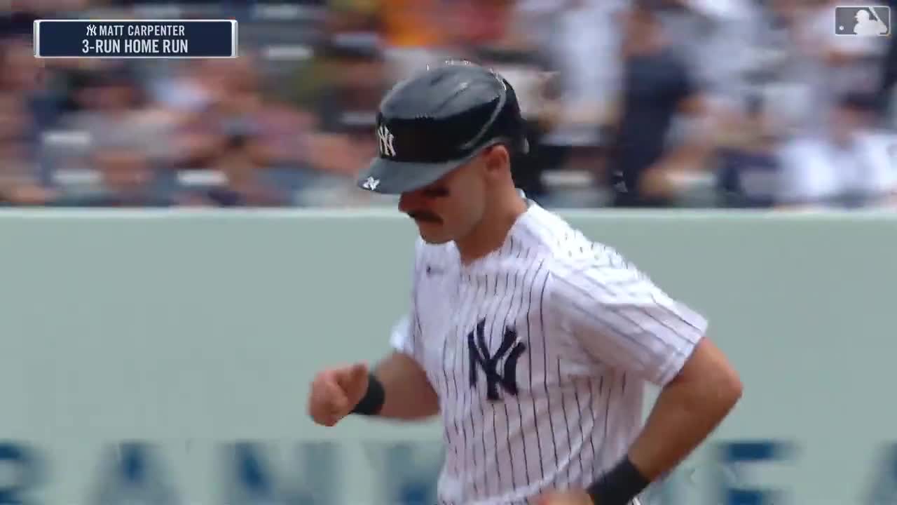Highlight] Mustache Matt Carpenter strikes again with his fifth home run of  the season, a three run blast, and the Yankees have broken it open vs the  Cubs! : r/NYYankees
