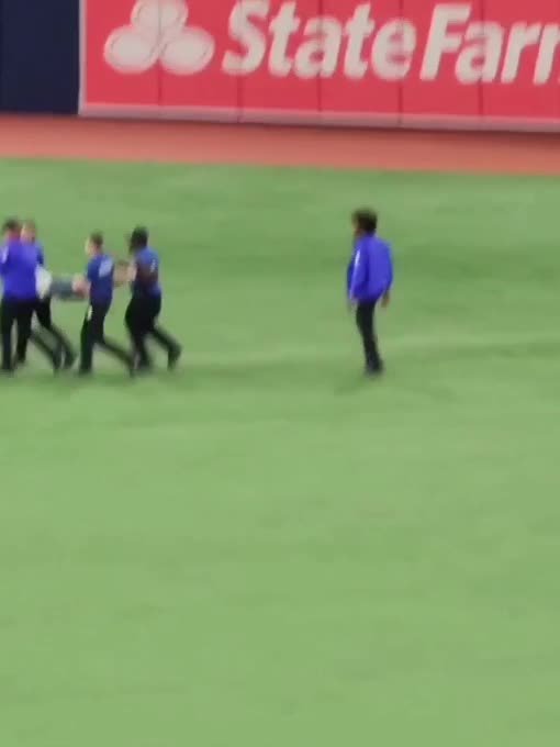The person who ran onto the field getting tackled, carried off, and ...