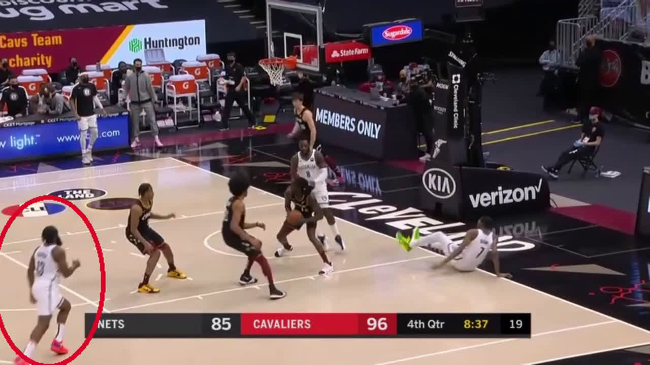 vs. Cavs 01/20/21] James Harden lazy transition defence