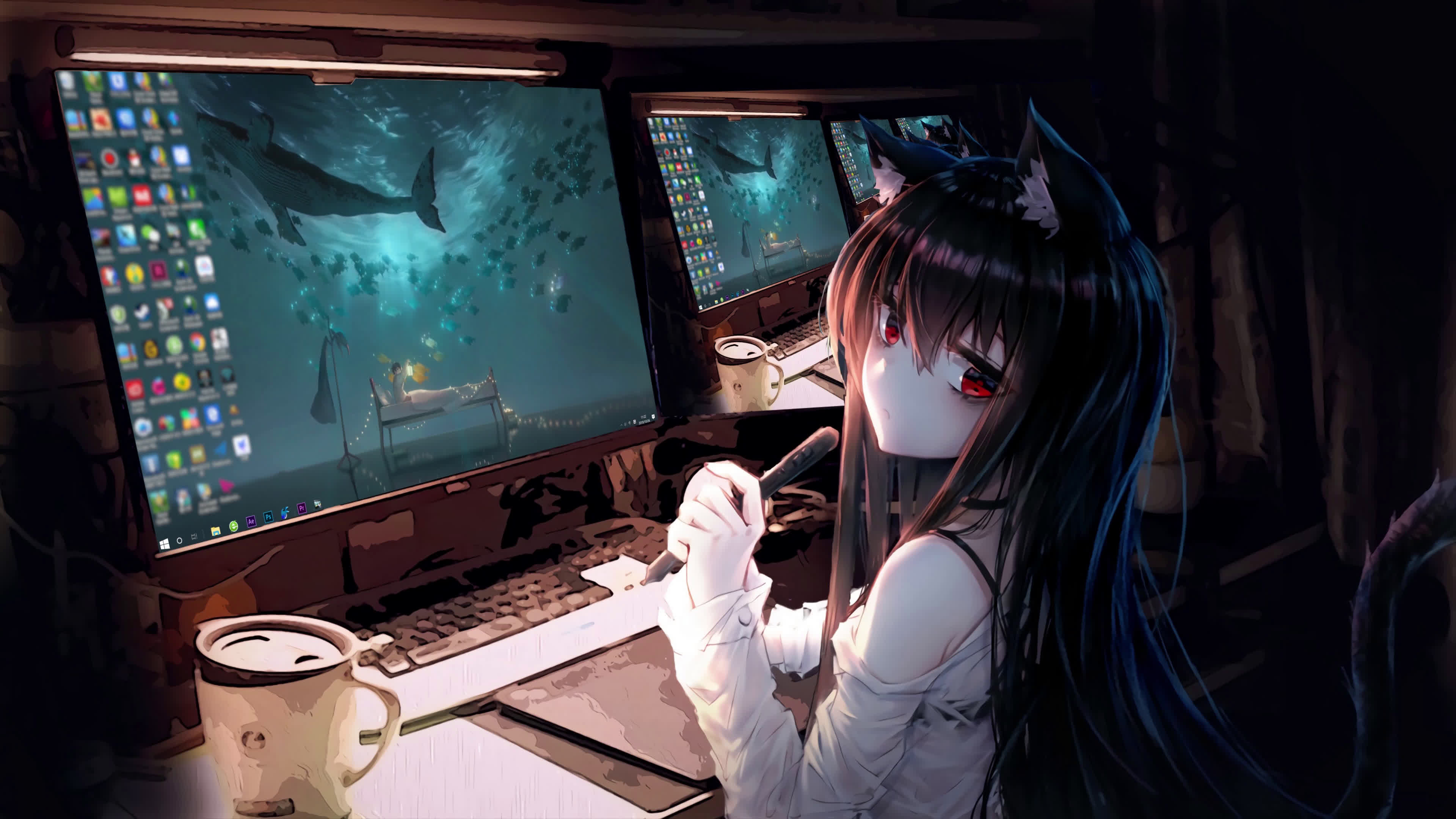 Bạn là fan của anime girl và yêu thích file ảnh nền sống động? Thế hãy thử xem Anime Girl and Computers 4K Live Wallpaper của chúng tôi với các cảnh thể hiện tính cách nữ tính và đáng yêu của cô nàng.