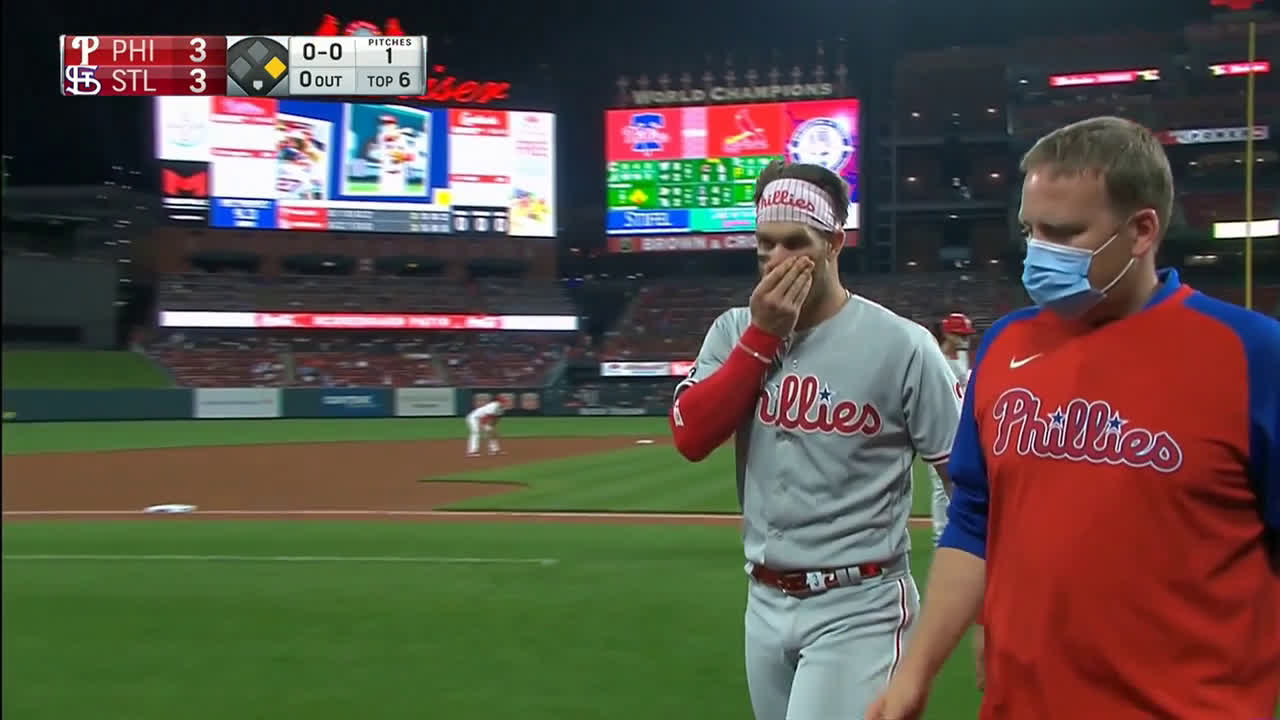 Bryce Harper Got Hit in the Face With a 97-Mph Fastball