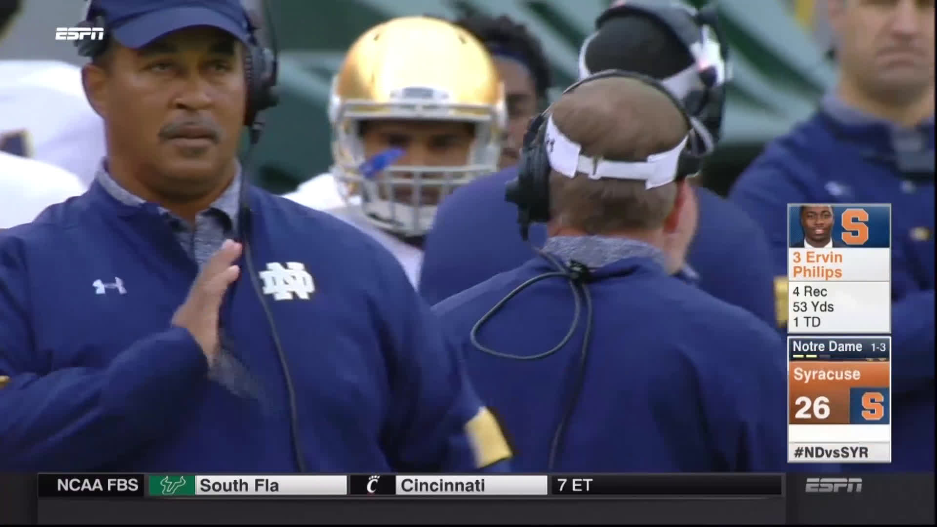 Brian Kelly upset after Syracuse TD