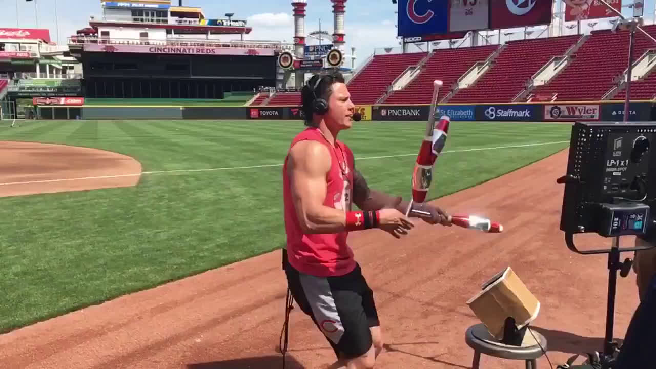 Cut4] Dietrich and Lorenzen hitting arm day in the dugout before