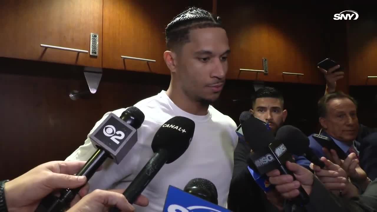 Josh Hart on the Knicks fans' appreciation after he was subbed out in Game 7:"It was my fourth team, sixth coach. I wanted a home. I gotta thank the fans for embracing me."