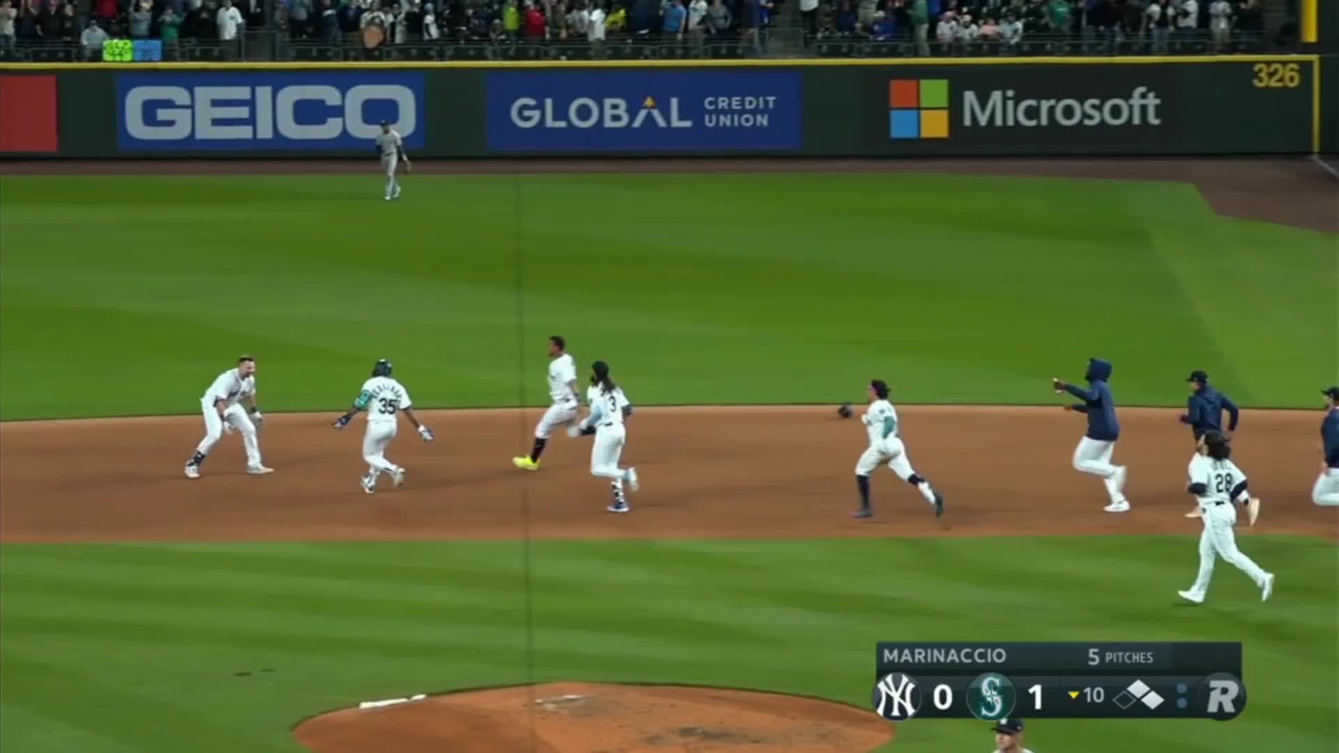 Oscar Gonzalez dunks a ball perfectly between four Yankee defenders to give  the Guardians the lead in the 9th vs the Yankees. Harrison Bader would  leave the game, just his second game