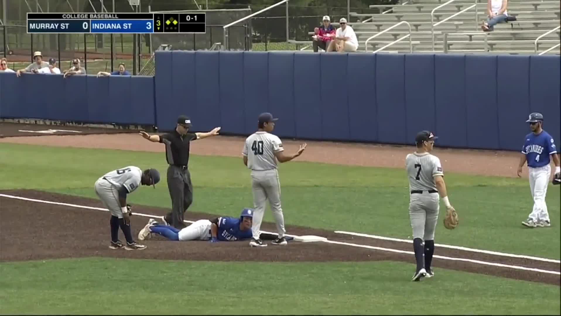 Indiana State's Adam Pottinger jumps over the pitcher to reach first base  safely : r/baseball