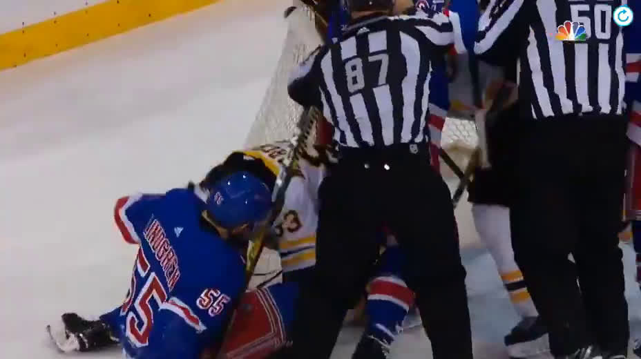 Brad Marchand Cross Checks Rangers Ryan Lindgren Immediately Gets Cross Checked Himself And Knocked Off His Feet Digg