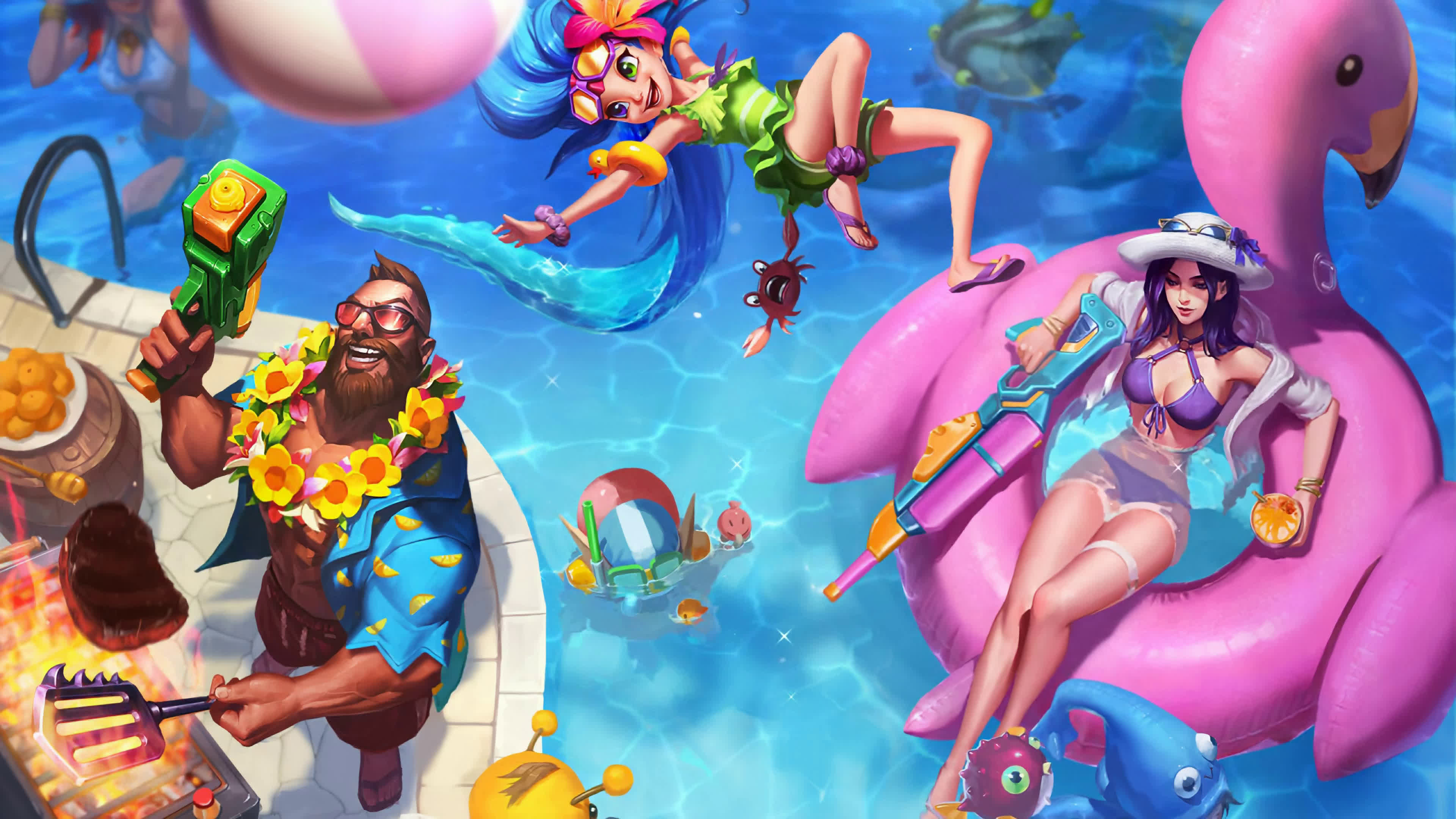 League Of Legends Pool Party 4k Animated Wallpaper Desktophut