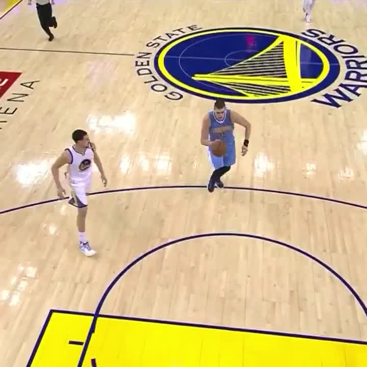 Alternate angle of Jokic's behind the back to the rim