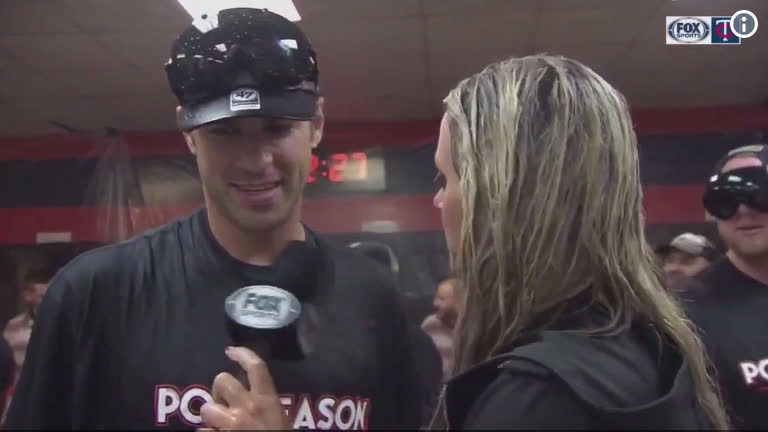 Minnesota Twins Brian Dozier smiles after getting a Gatorade bath