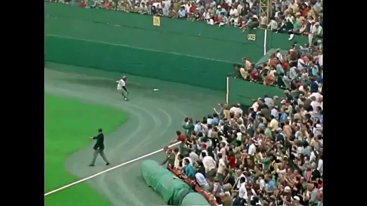 Roberto Clemente at the age of 37 with a Massive Outfield Throw to