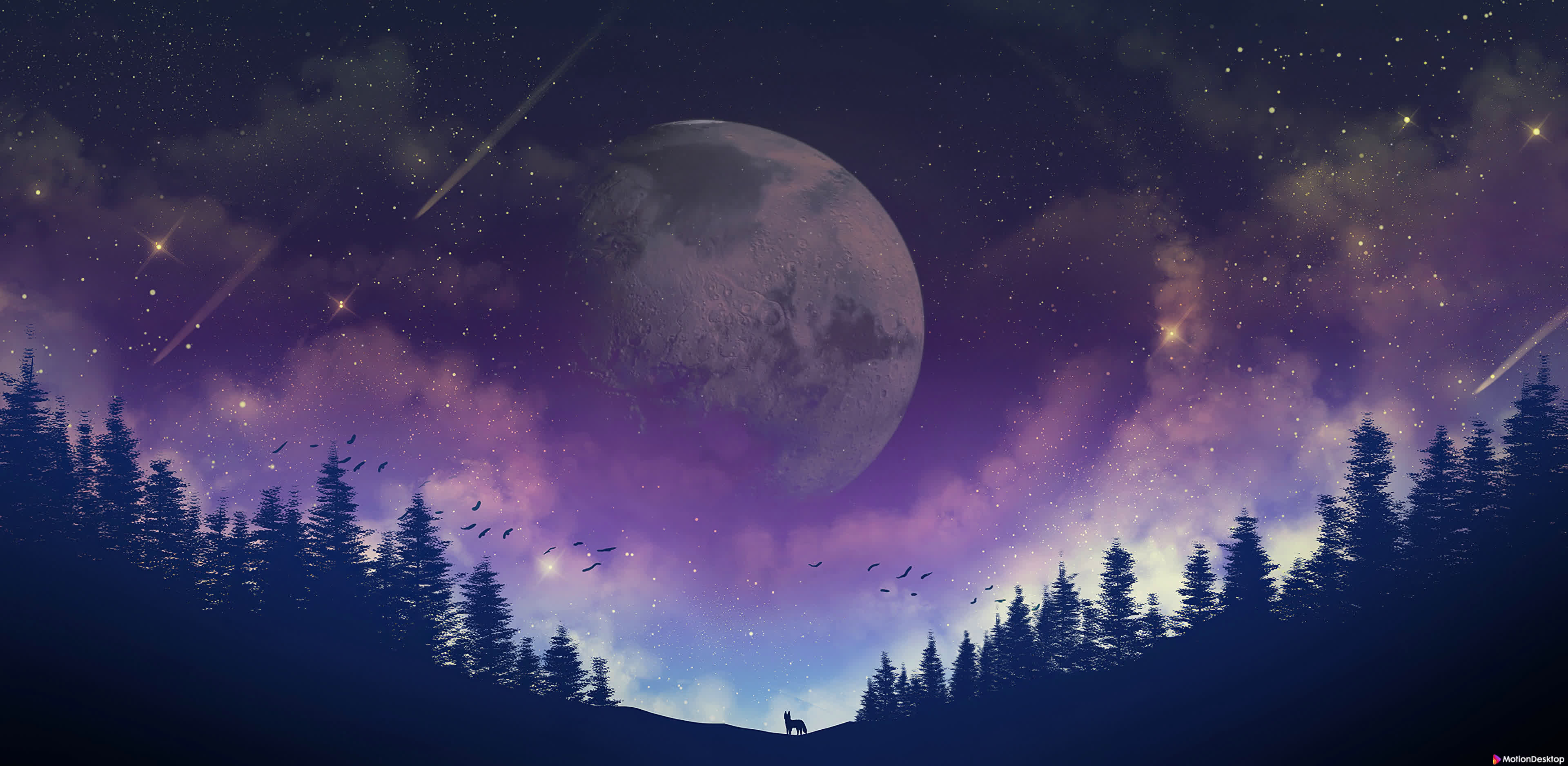Moon Forest Purple Galaxy 4k Animated Wallpaper By C Motiondesktop Motiondesktop
