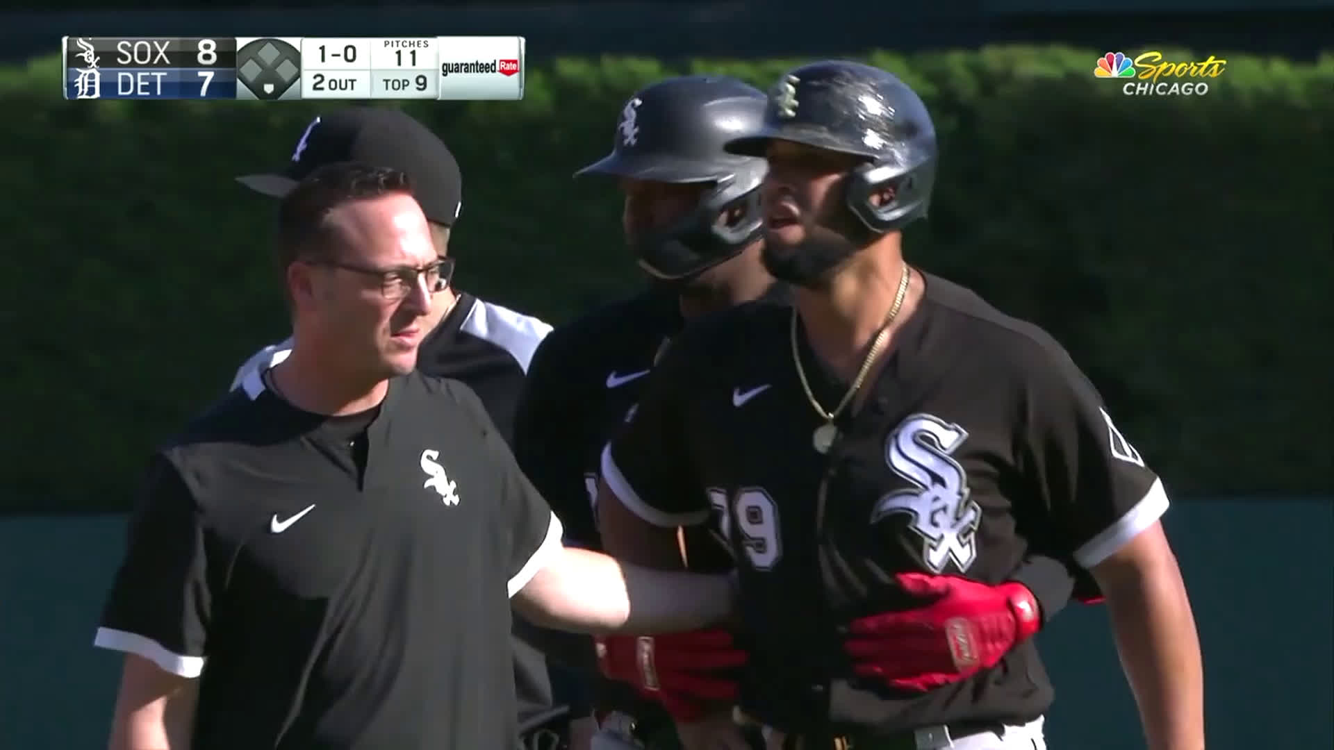 White Sox Tigers; benches clear after Jose Abreu slides into second.