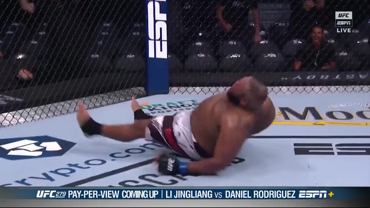 UFC heavyweight Chris Barnett, only a few months out from the passing of his late wife, wins by TKO and celebrates with a front flip r/sports