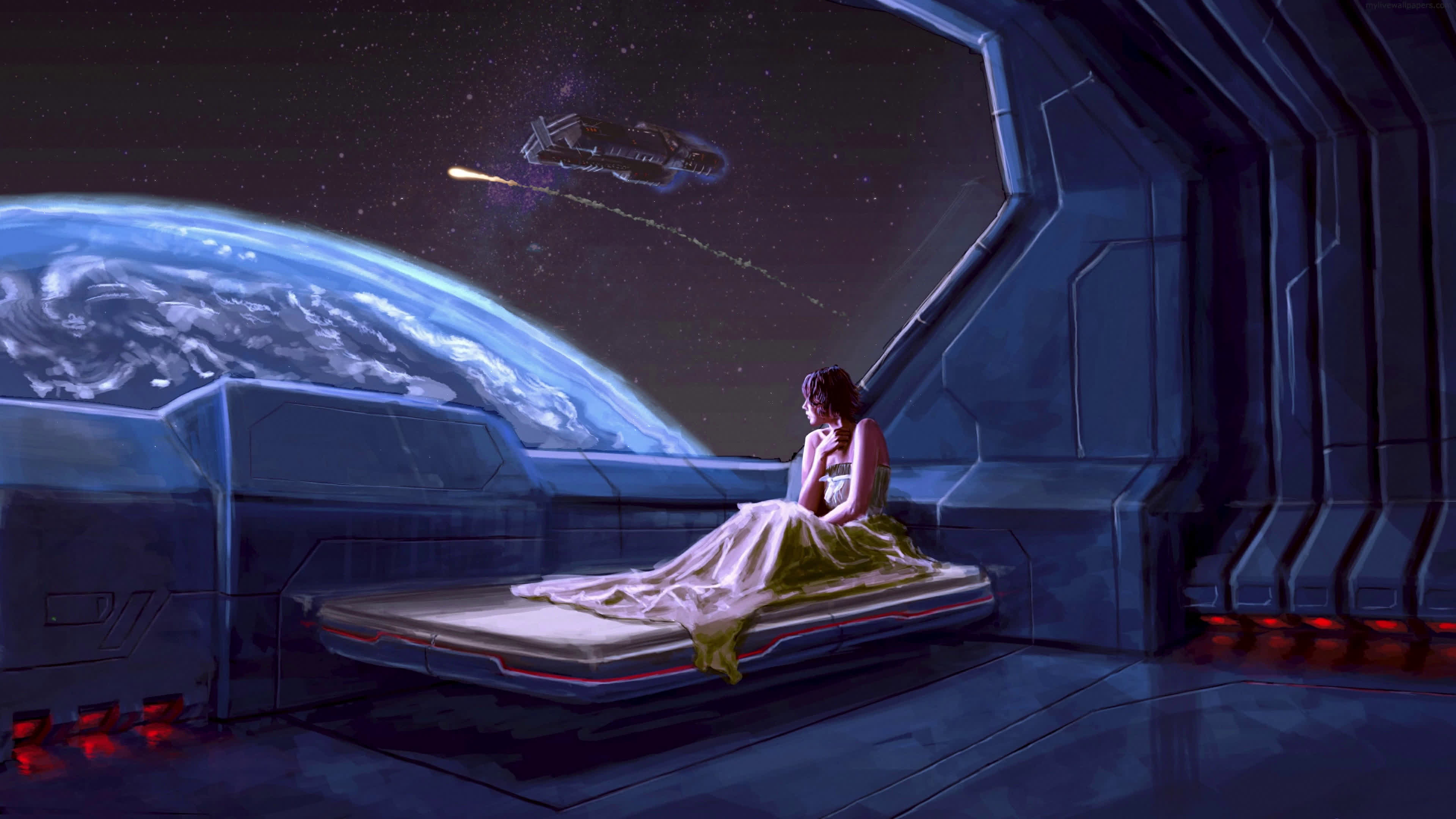 Girl In Space Room 4k Animated Wallpaper Desktophut