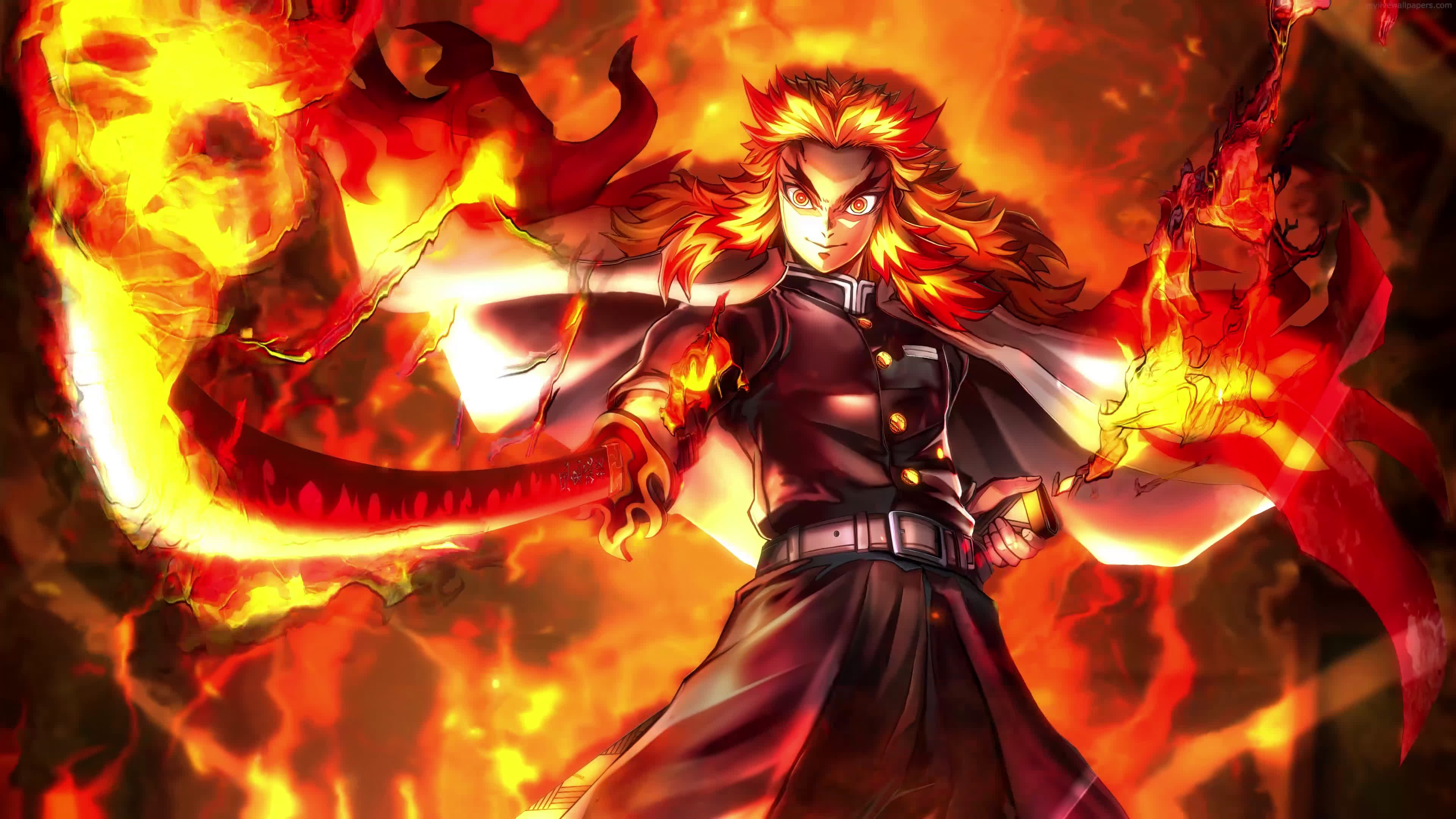 Anime Kyojuro Rengoku Fire Blade 4k Live Wallpaper Desktophut Free Hd 4k Live Wallpapers For Windows Macos