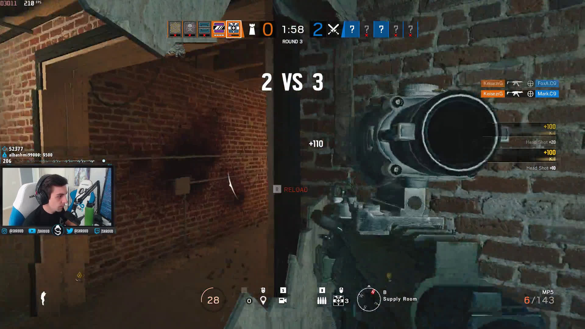 Shroud kills the Cloud9 R6 team