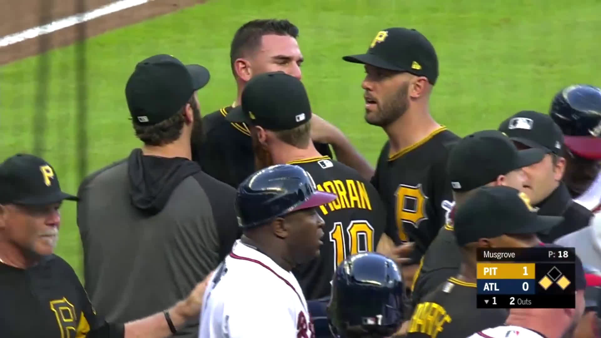 Benches clear in Atlanta after Donaldson gets HBP by Musgrove