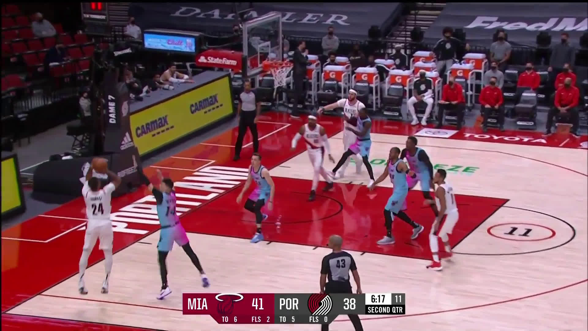 Nurk throws a cross court pass and Norman knocks down the pretty corner three