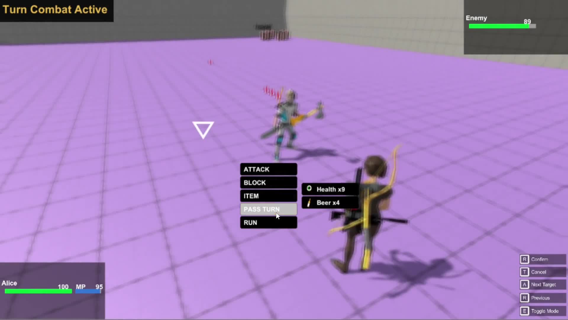 use items and toggle free and turn based combat