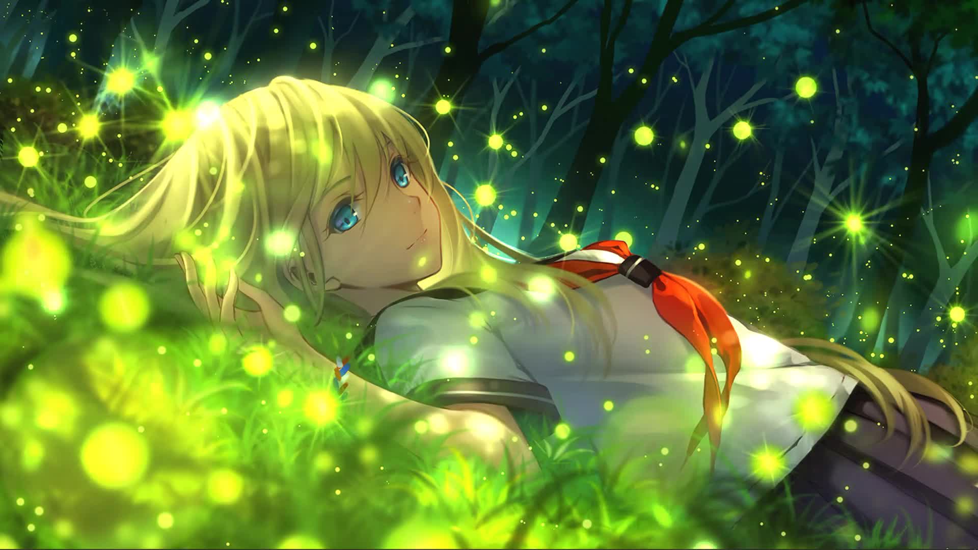 Anime Girl Grass Animated Wallpaper