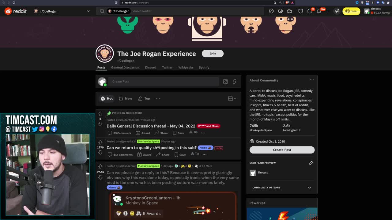 Liberal Tim Pool Doesnt Understand Why Liberal Joe Rogans Sub Reddit is