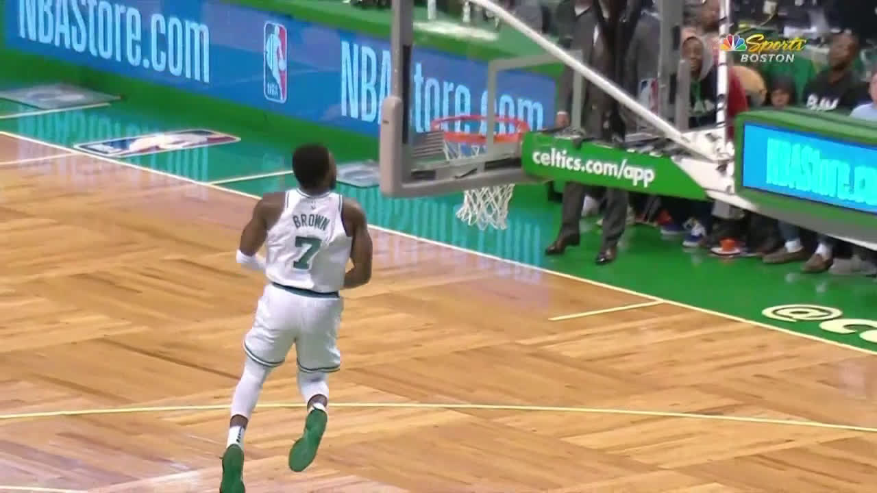 Jaylen Brown throws down the beautiful doubleclutch reverse dunk on