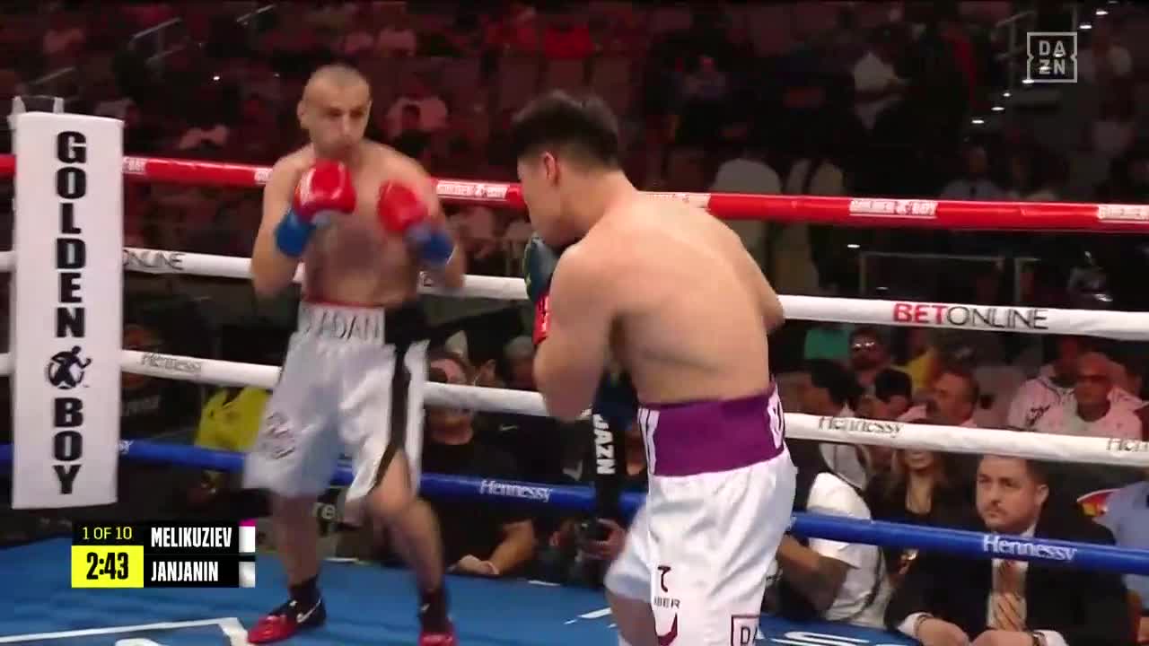 Bektemir Melikuziev knocks down Sladan Janjanin in the first thirty-ish ...