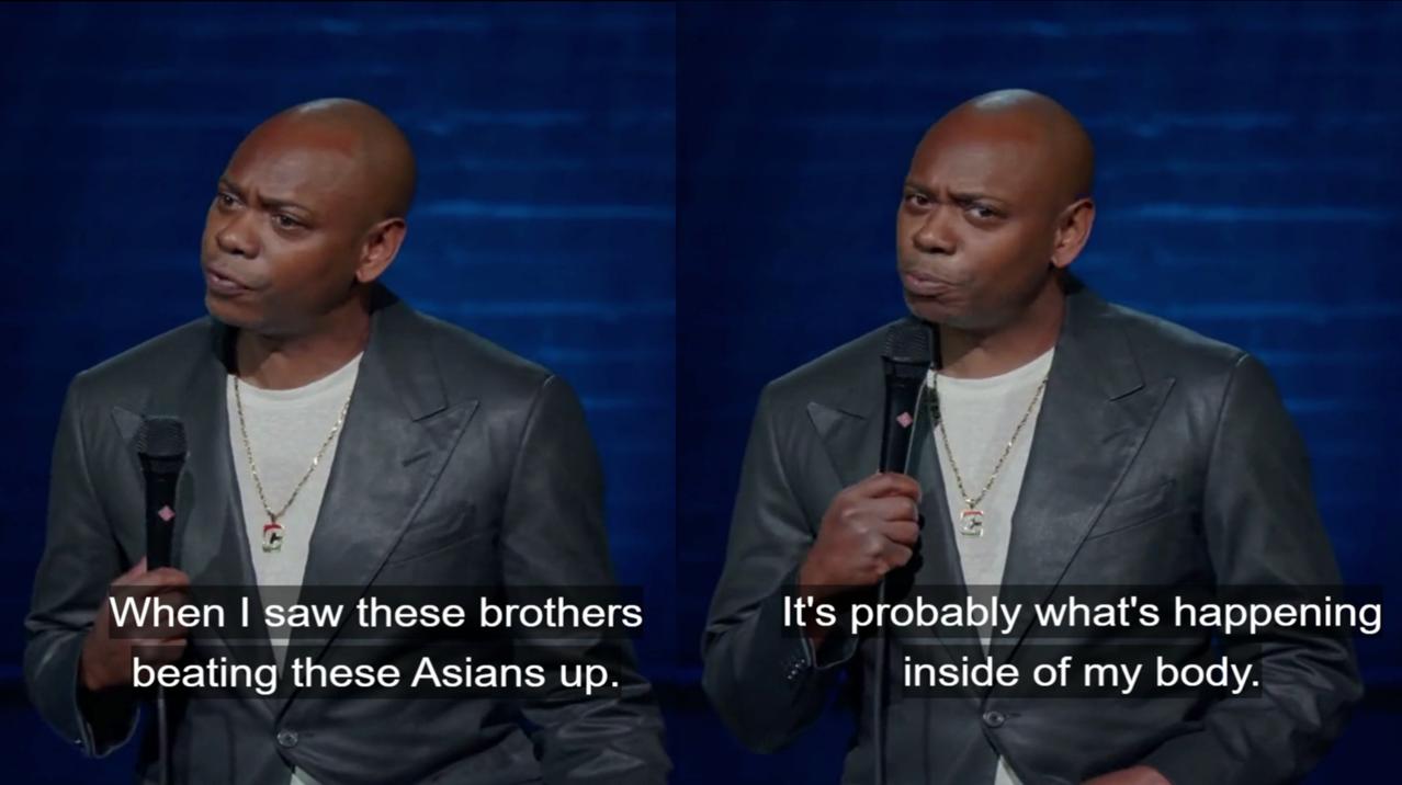 Dave Chappelle makes fun of Asians getting violently attacked by black people, and likens Asian people to Coronavirus