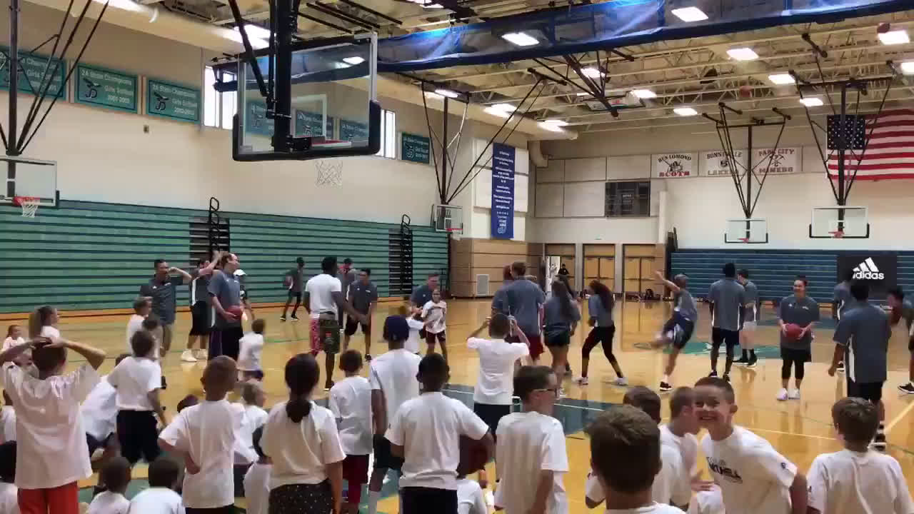 Donovan Mitchell tries to show off with a rainbow shot in a game of