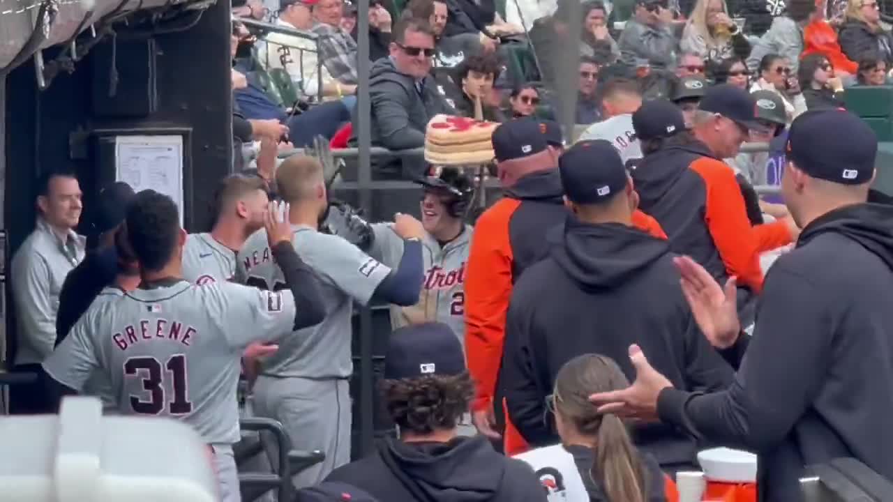 Watch Johnny Kane - Mark Canha is the first pizza man of the 2024