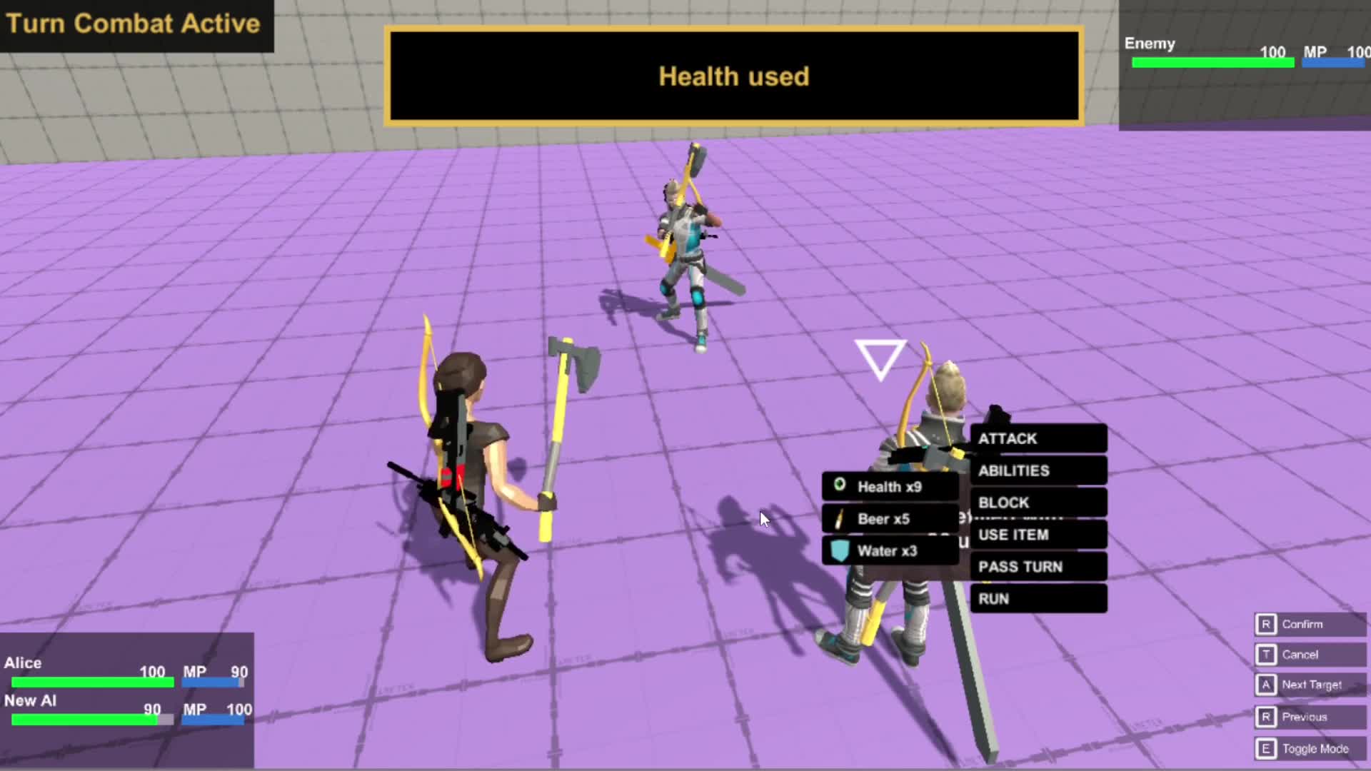friend AI using inventory items in turn based combat