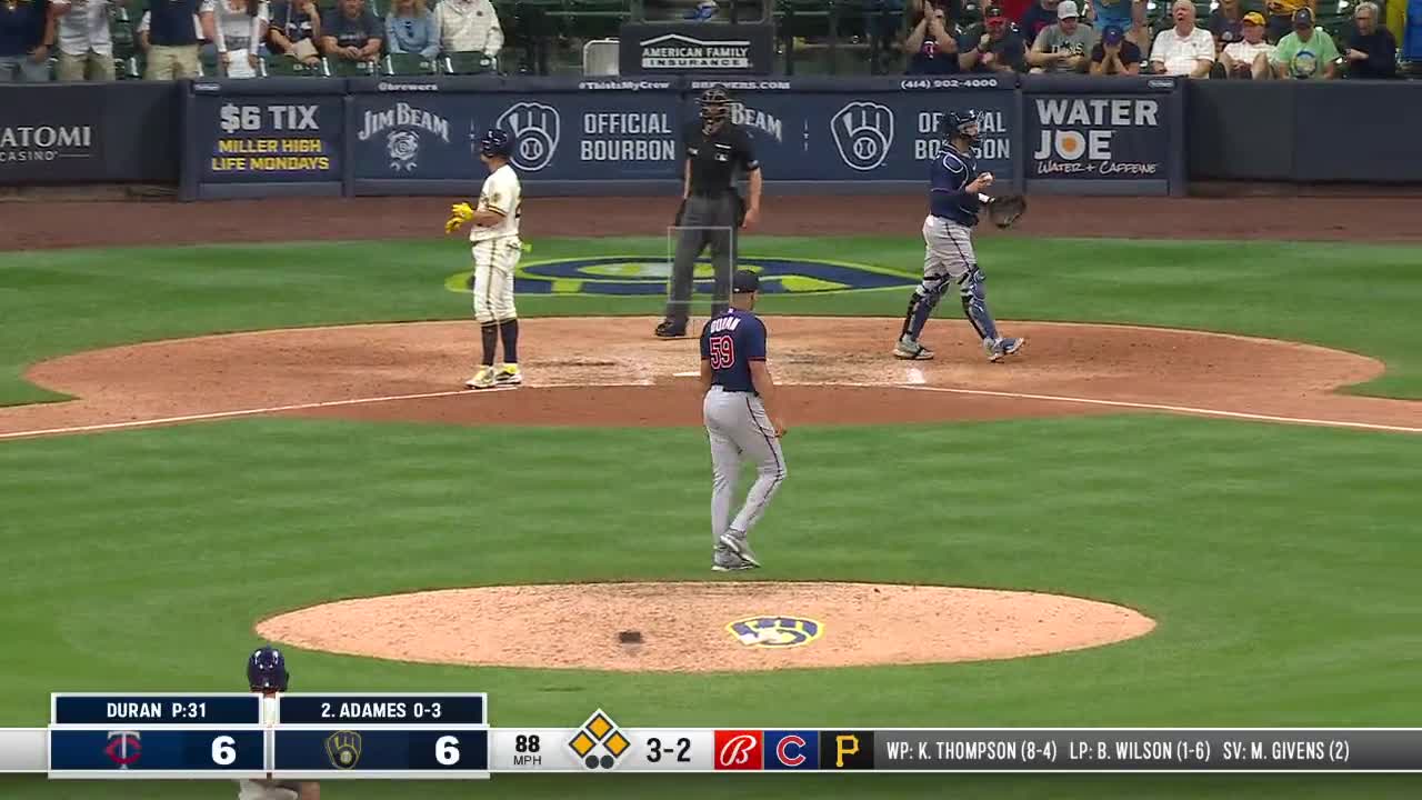 Highlight] With the bases loaded Jhoan Duran strikes out Adames looking on  the slider : r/baseball