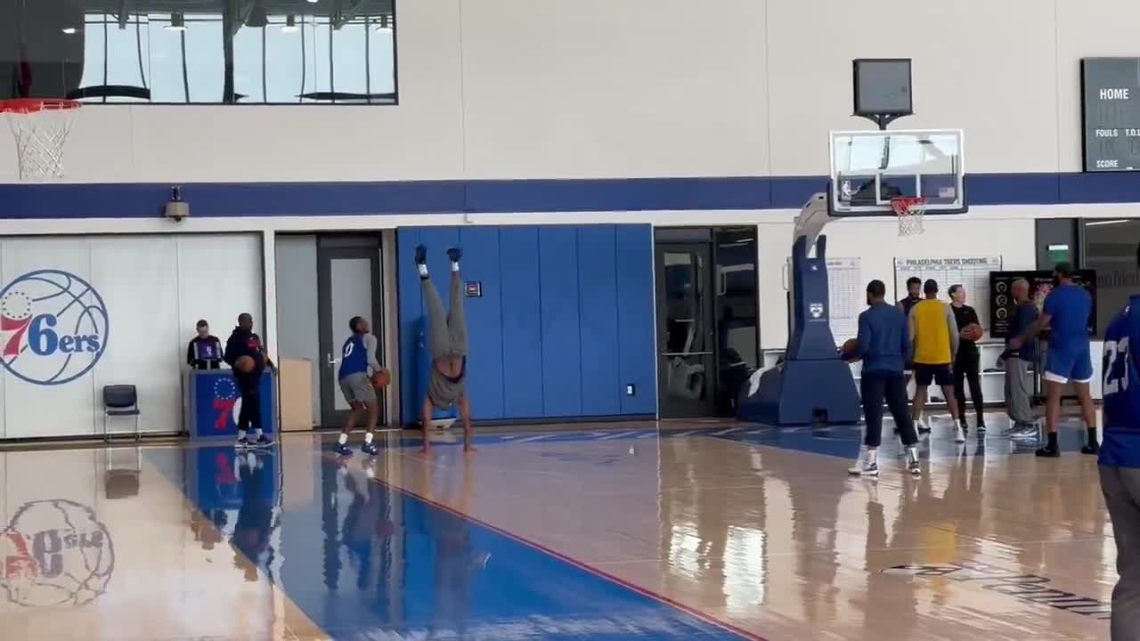 Watch Kyle Neubeck - Some unconventional defense from Joel Embiid against Maxey in a post practice shootaround | Streamable