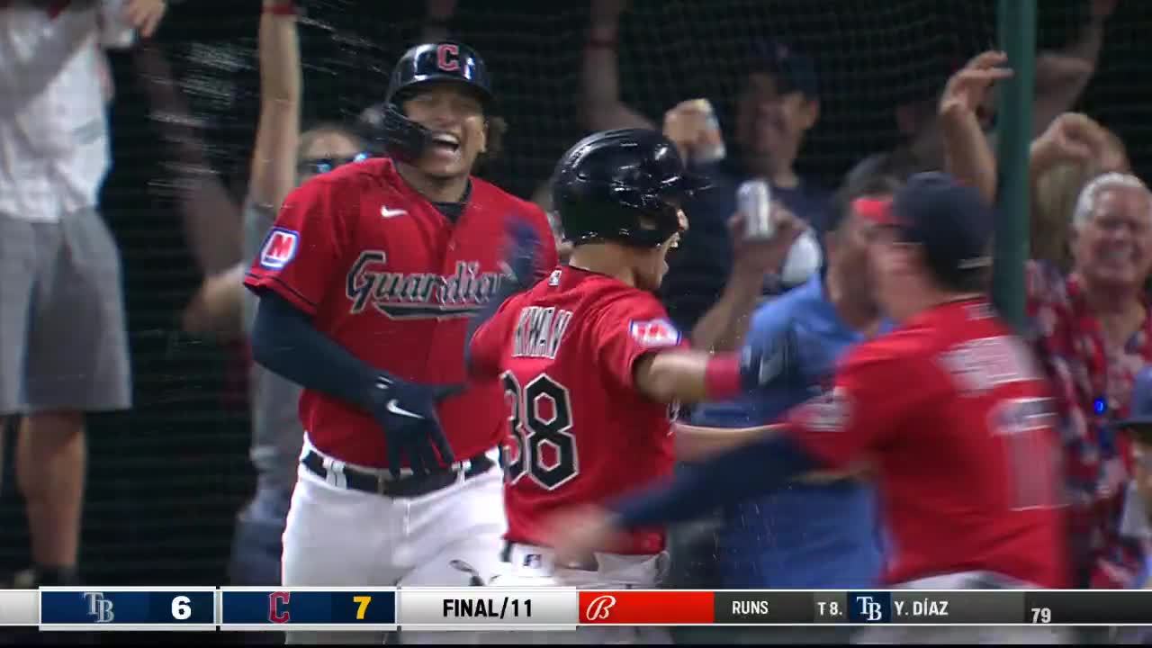 Steven Kwan wins the game on a sac fly as the throw home is way offline :  r/baseball