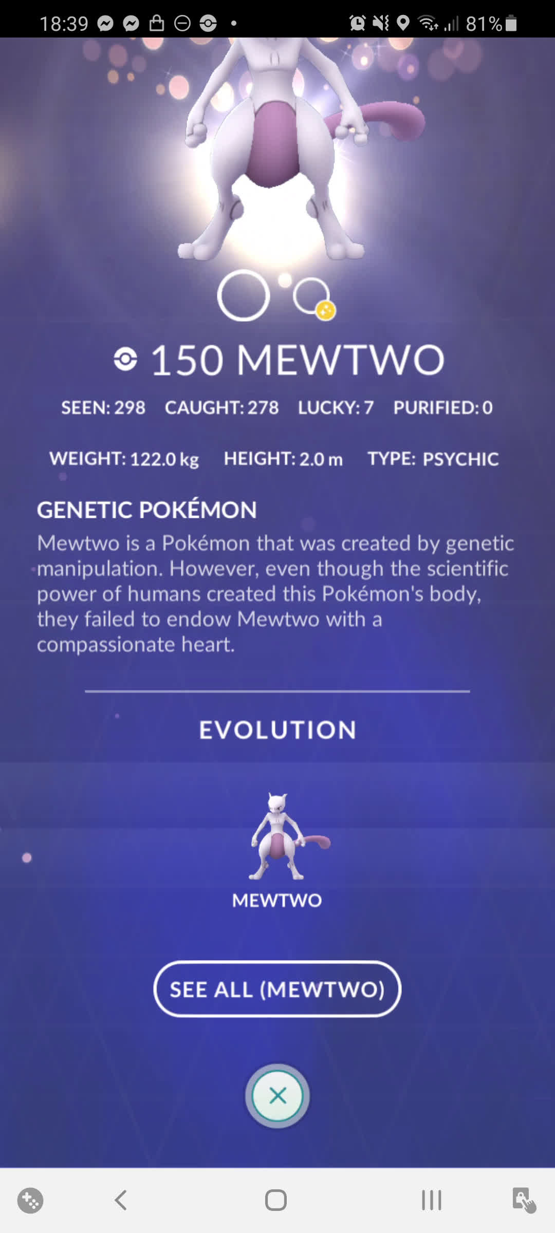 Purified Shiny Mewtwo for Pokemon Go SHINY. 