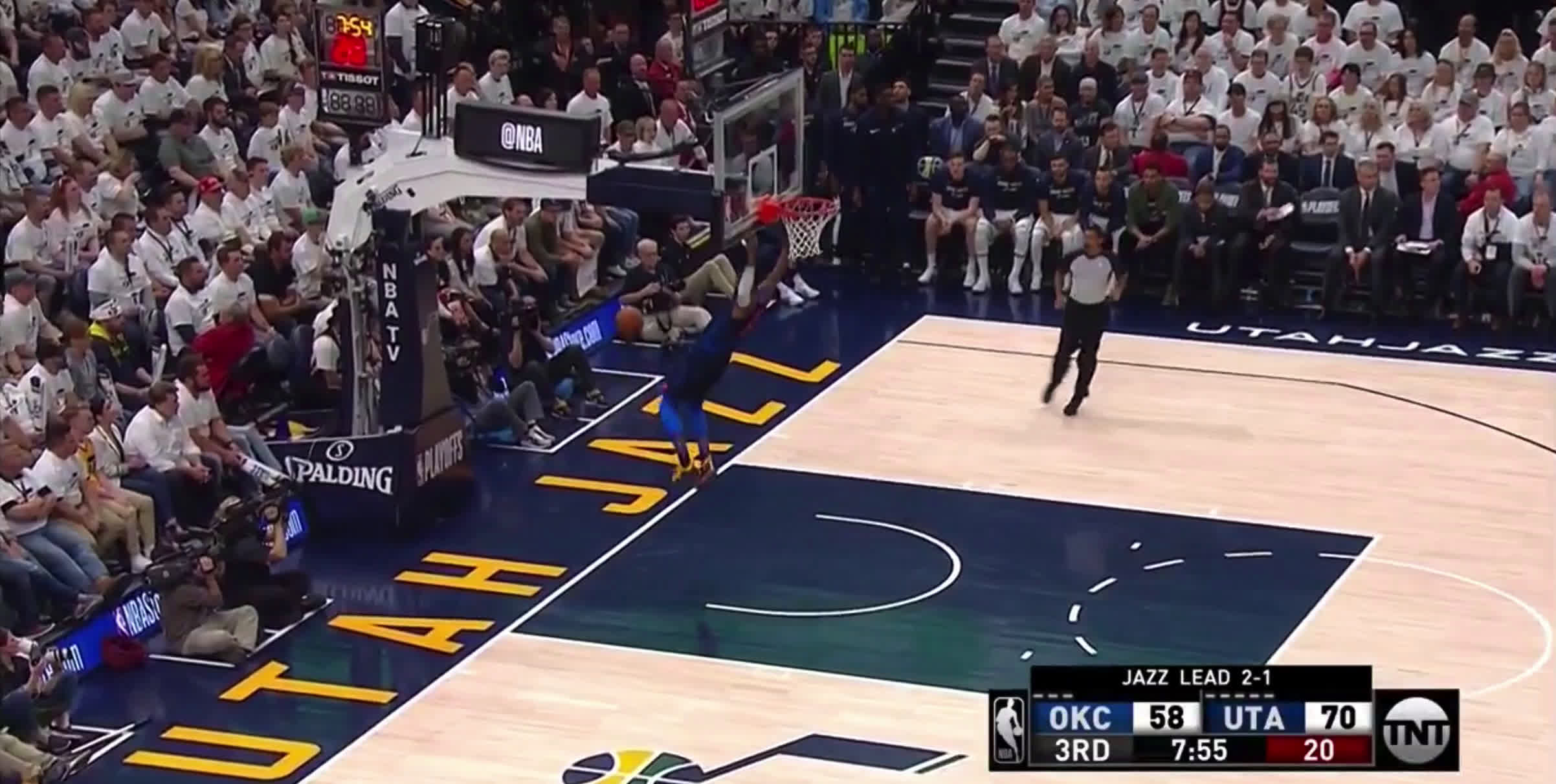Paul George with a clean steal and an easy dunk