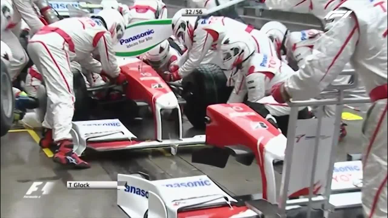 Toyota changing a new front wing very efficiently in the 2009 Chinese Grand  Prix