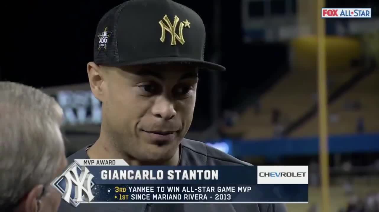 Giancarlo Stanton is presented the 2022 All-Star Game MVP Trophy