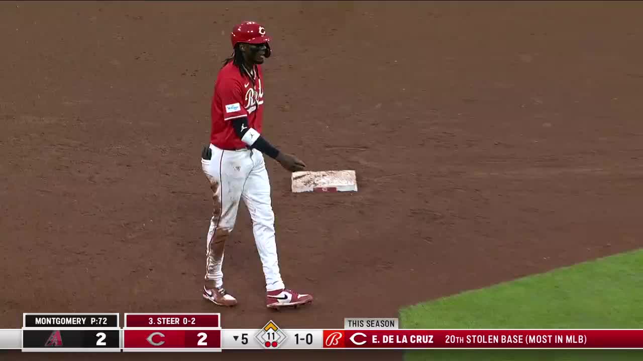 Watch MLB - On consecutive pitches, Elly De La Cruz swipes his 20th and ...